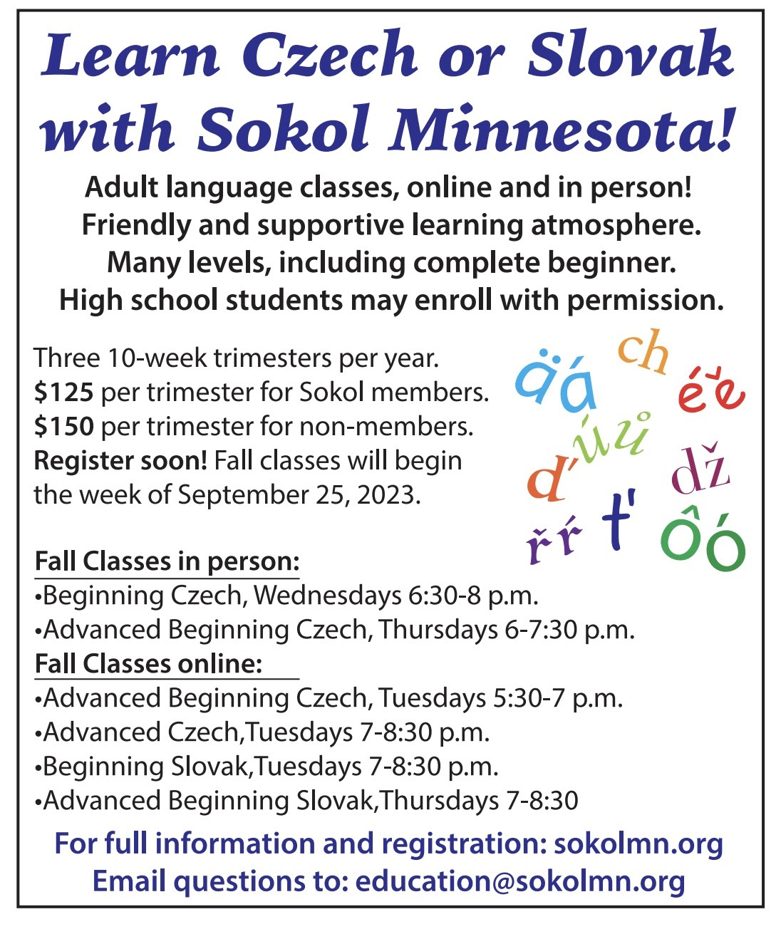 Learn Czech or Slovak with Sokol Minnesota! / Naute sa esky alebo slovensky so Sokolom Minnesota! 2023 Saint Paul