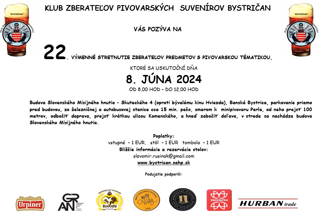 22. vmenn stretnutie zberateov predmetov s pivovarnckou tematikou 2024 Bansk Bystrica